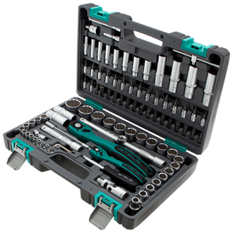 Stels Набор инструментов 1/2", 1/4", CrV, 12 гранные головки, пластиковый кейс, 94 предмета